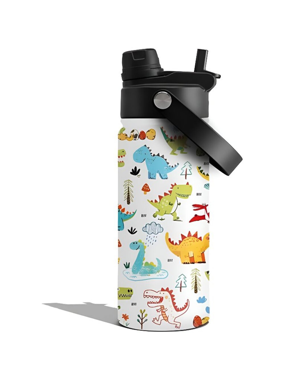 Insulated Water Bottle 18oz, Dinosaur Water Bottle with 2-in-1 Straw and Spout